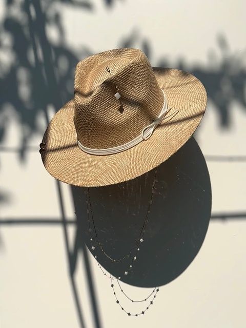 Women's bao straw  fedora hat with decor and pearls