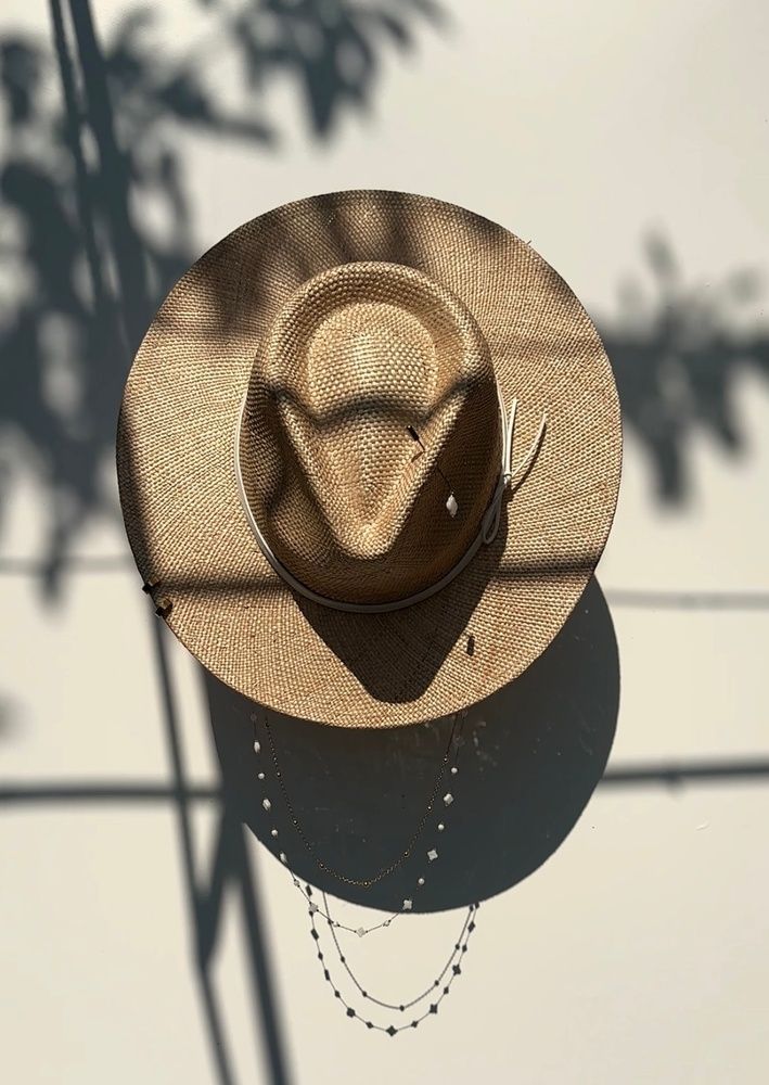 Women's bao straw  fedora hat with decor and pearls