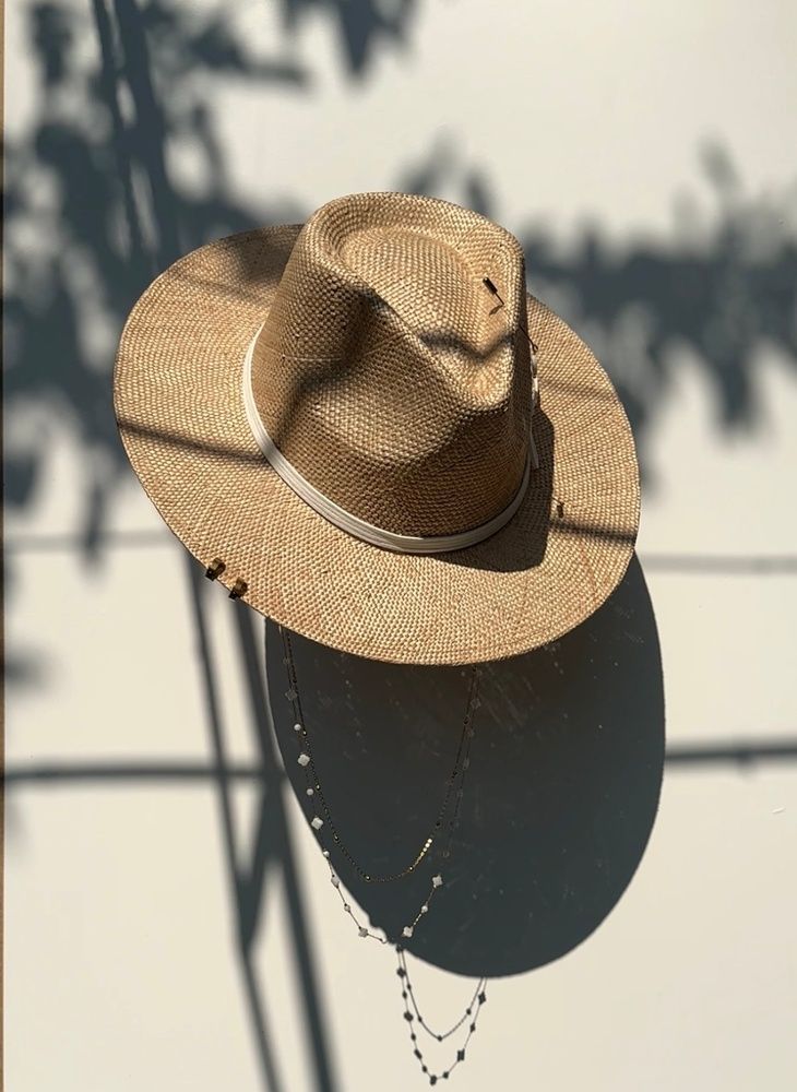 Women's bao straw  fedora hat with decor and pearls