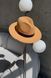Women's felt fedora hat with decor and chain, camel with 7 cm brim