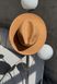 Women's felt fedora hat with decor and chain, camel with 7 cm brim