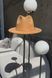 Women's felt fedora hat with decor and chain, camel with 7 cm brim