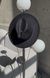 Women's felt fedora hat with decor and chain, black with 7 cm brim