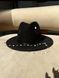 Women's felt fedora hat with decor and chain, black with 7 cm brim