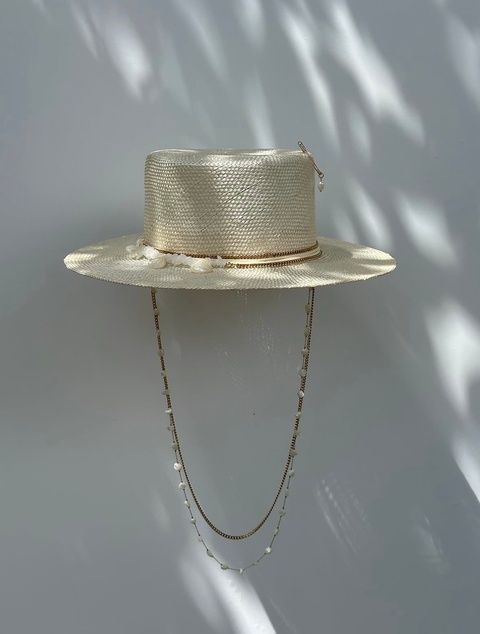 Women's sisal straw boater hat with decor premium line