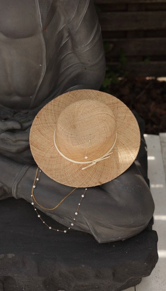 Women's bao straw boater hat with decor premium line