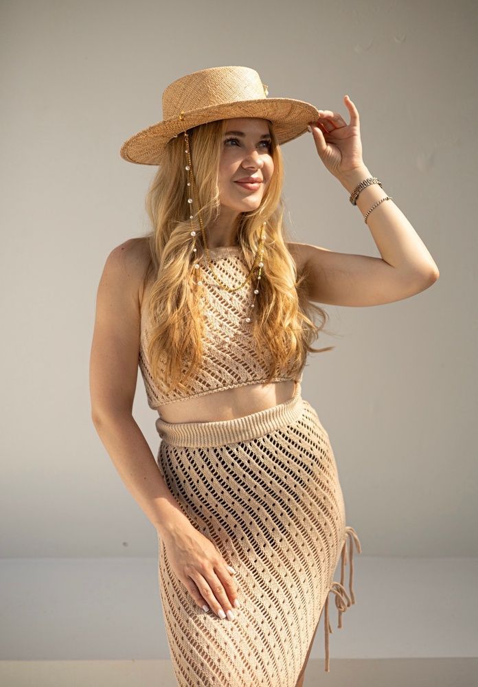 Women's bao straw boater hat with decor premium line